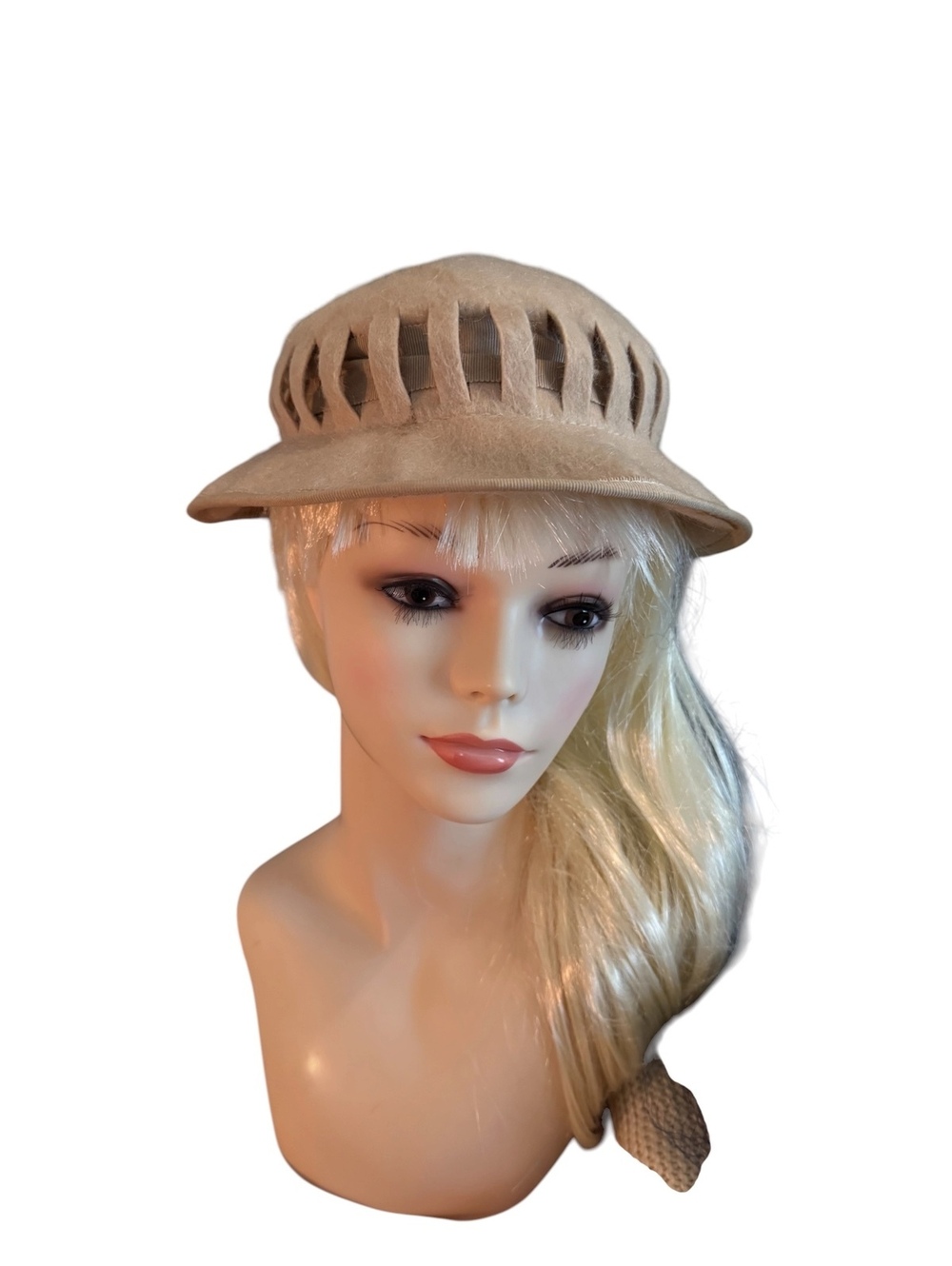 Vintage Kayser Beige Felt Hat with Ribbon Detail